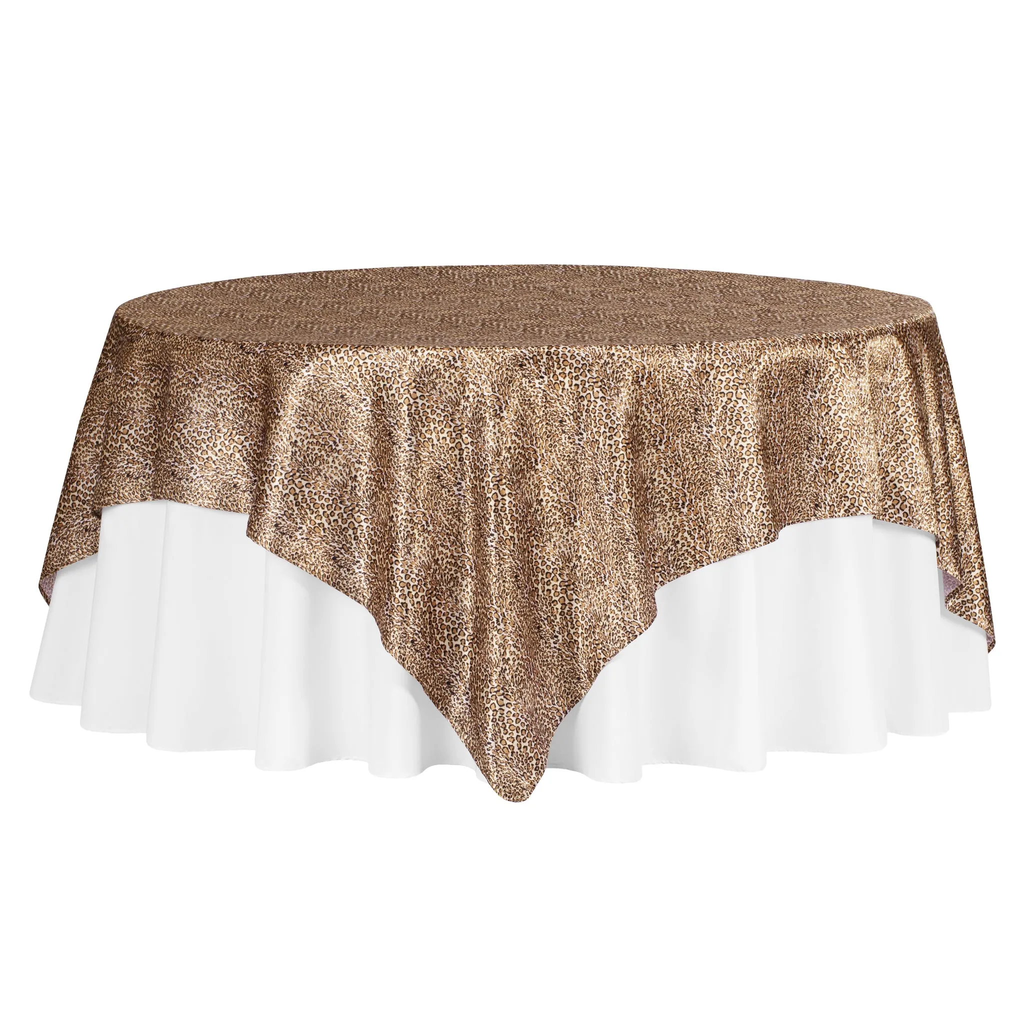 Square 90"x90" Satin Table Overlay - Leopard Design