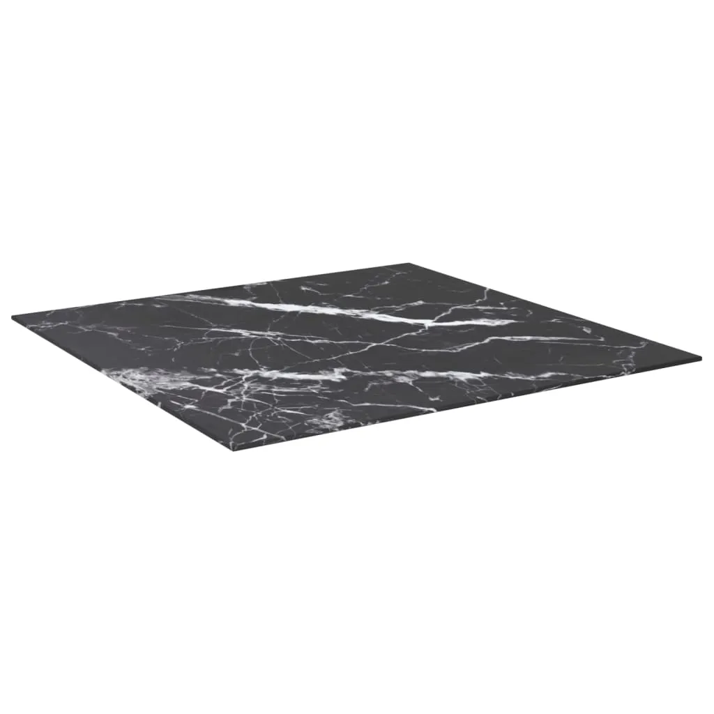 Table Top Black 80x80 cm 6 mm Tempered Glass with Marble Design