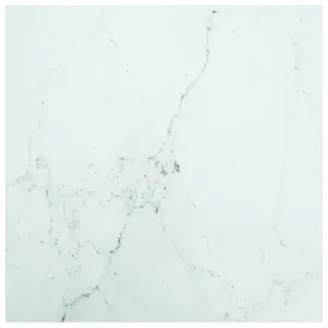 Table Top White 50x50 cm 6 mm Tempered Glass with Marble Design