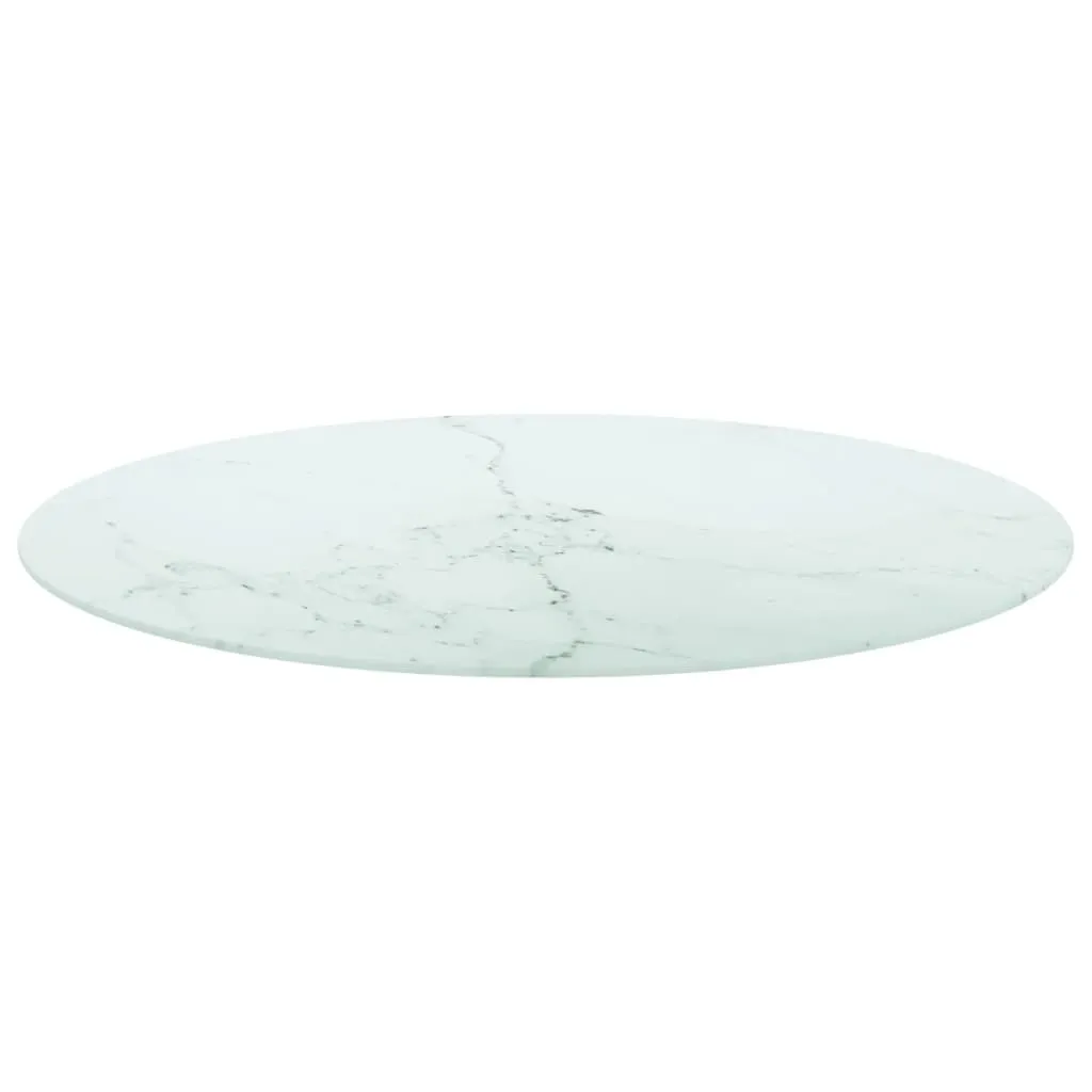 Table Top White Ø90x1 cm Tempered Glass with Marble Design