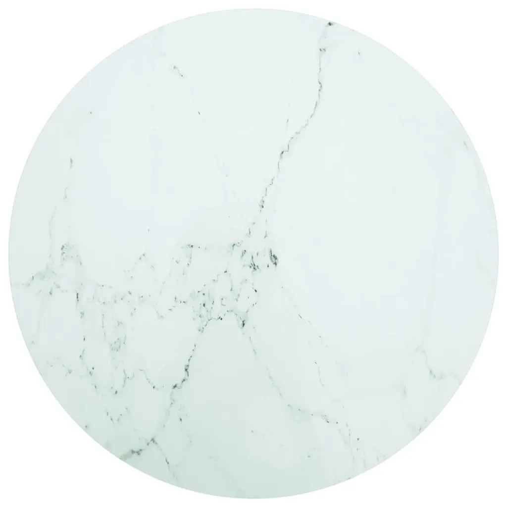 Table Top White Ø90x1 cm Tempered Glass with Marble Design