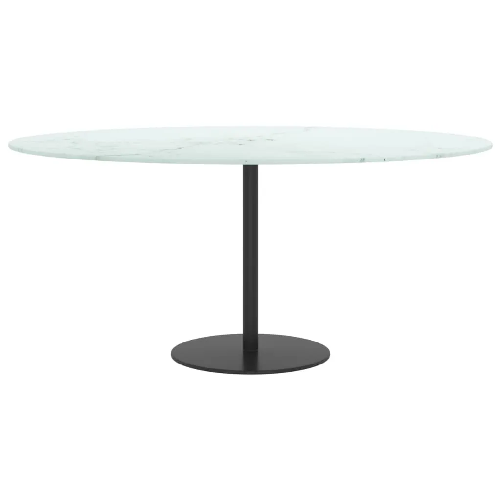 Table Top White Ø90x1 cm Tempered Glass with Marble Design