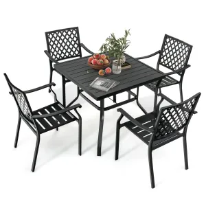 Tangkula 5 Pieces Metal Patio Dining Set, 37" Square Dining Table with 4 Stackable Chairs