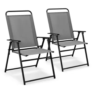 Tangkula Patio Folding Dining Chairs Set of 2, Space-Saving Outdoor Sling Chairs with Armrest & Backrest