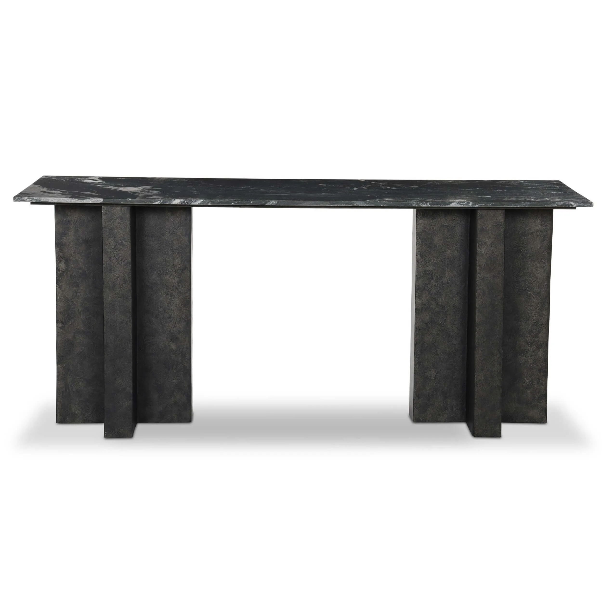 Terrell Large Console Table, Black Marble/Raw Black