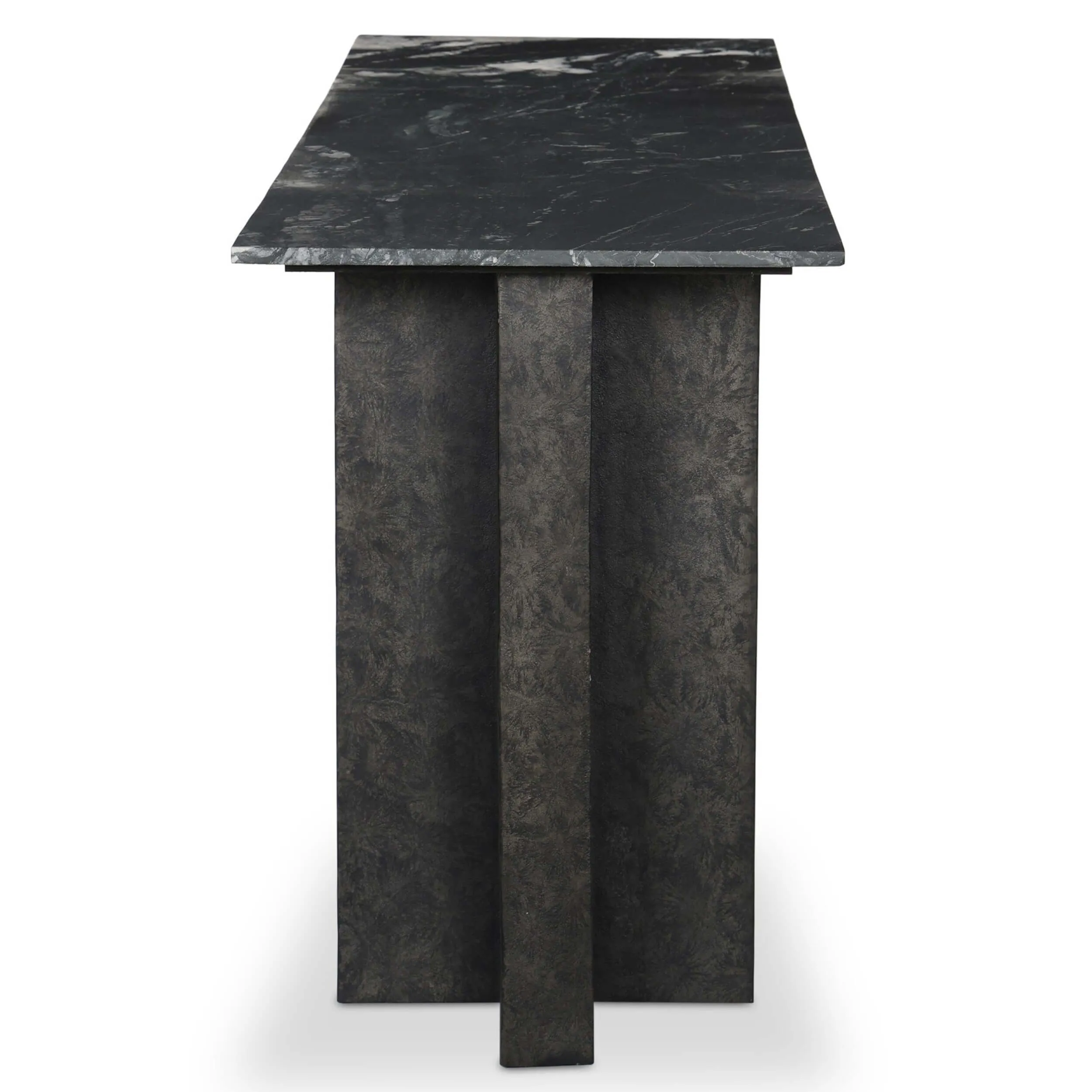 Terrell Large Console Table, Black Marble/Raw Black