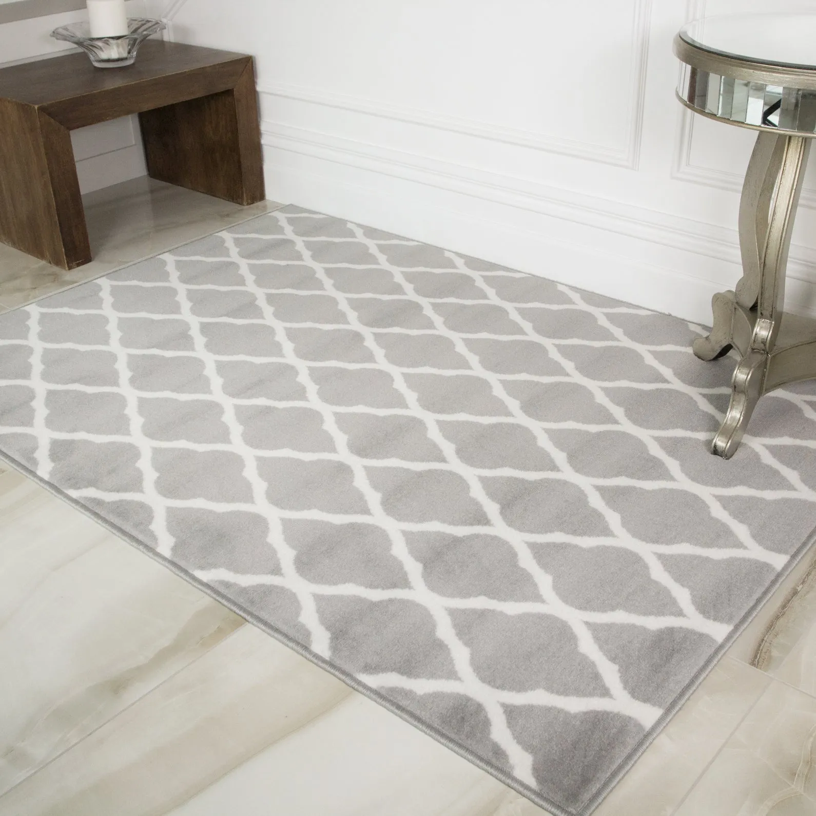 Trellis Silver Grey Everyday Durable Rug - Milan