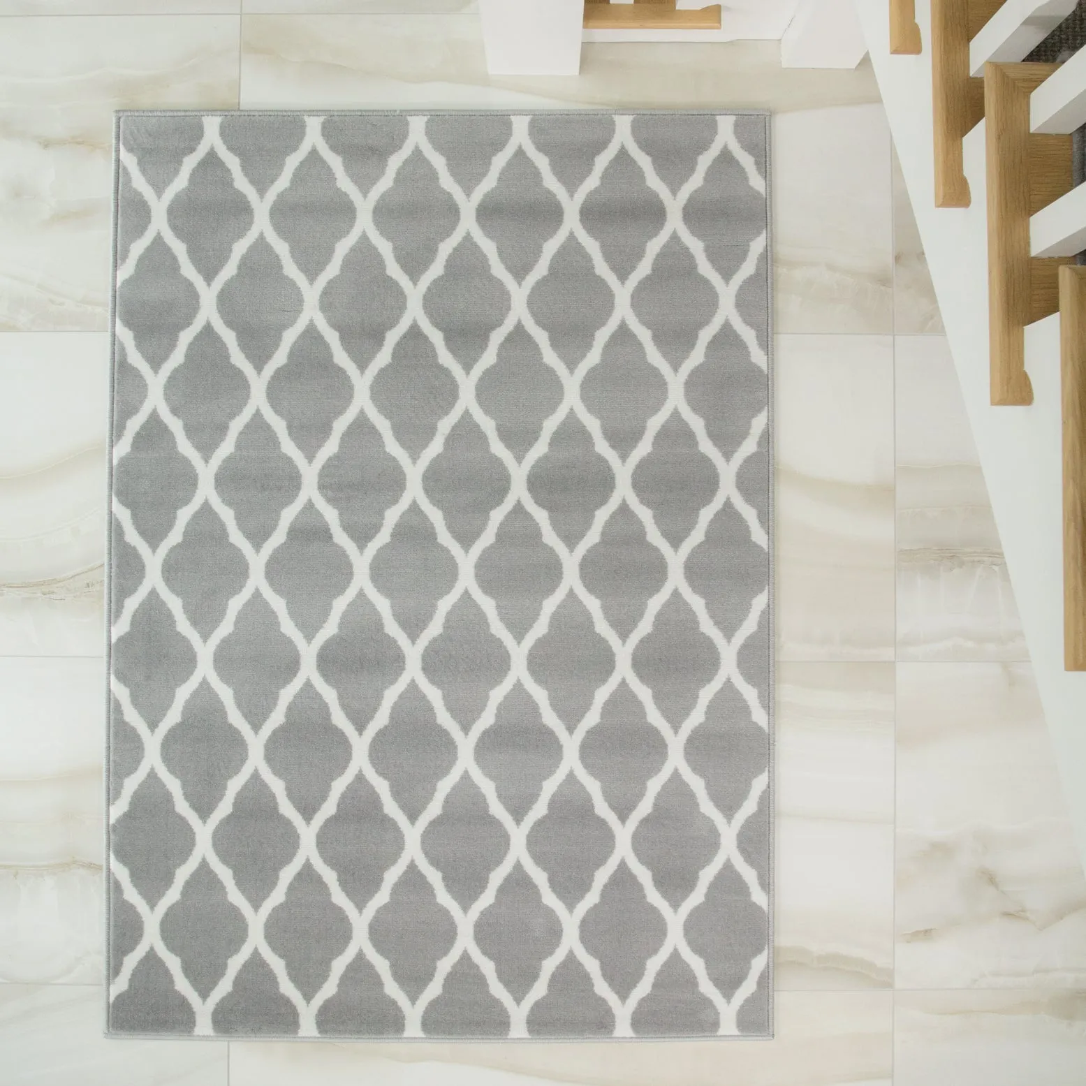 Trellis Silver Grey Everyday Durable Rug - Milan