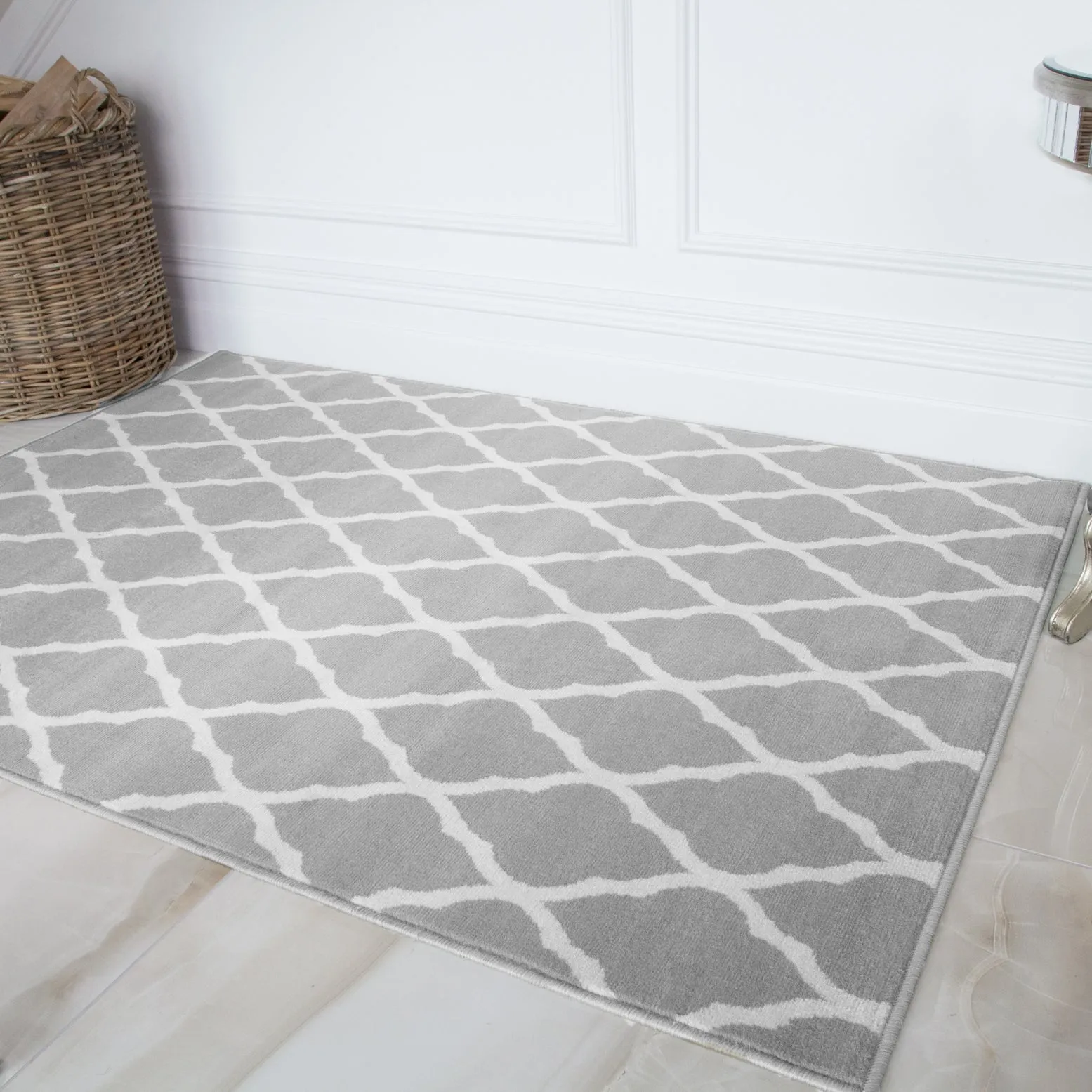 Trellis Silver Grey Everyday Durable Rug - Milan