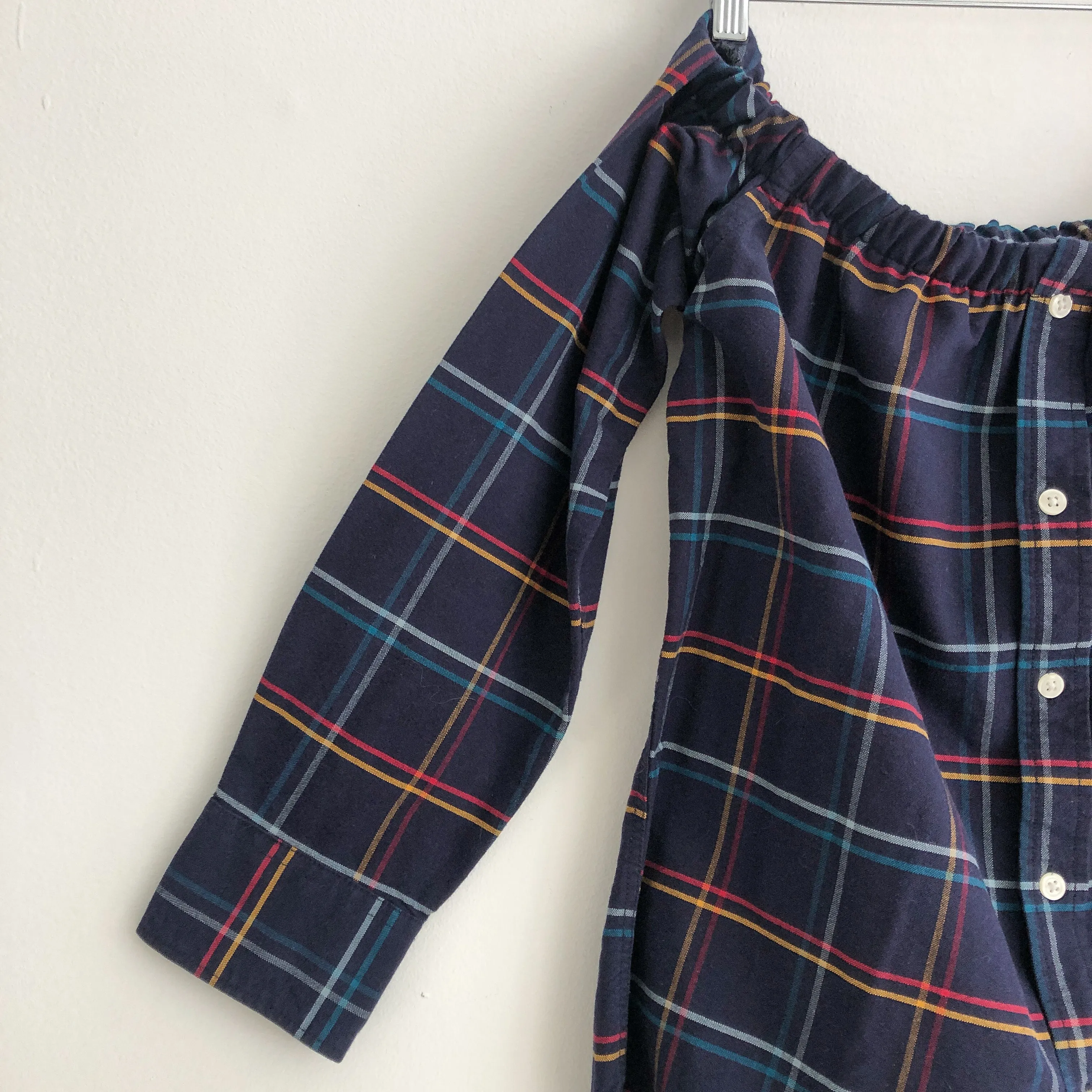 Upcycled Off-The-Shoulder Flannel Top