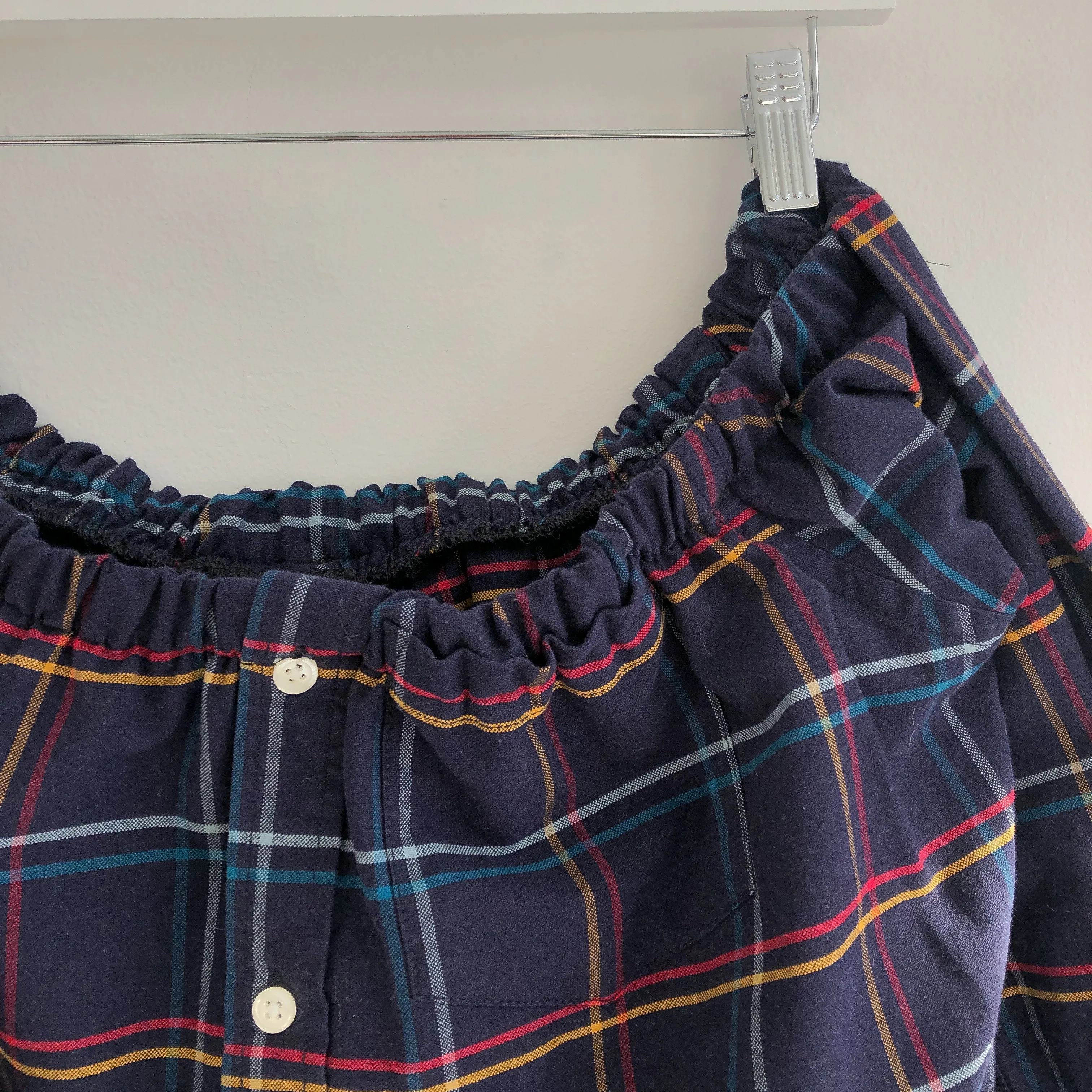 Upcycled Off-The-Shoulder Flannel Top