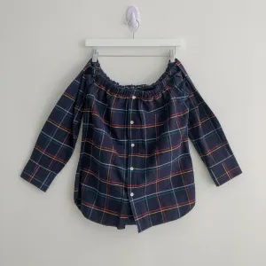 Upcycled Off-The-Shoulder Flannel Top