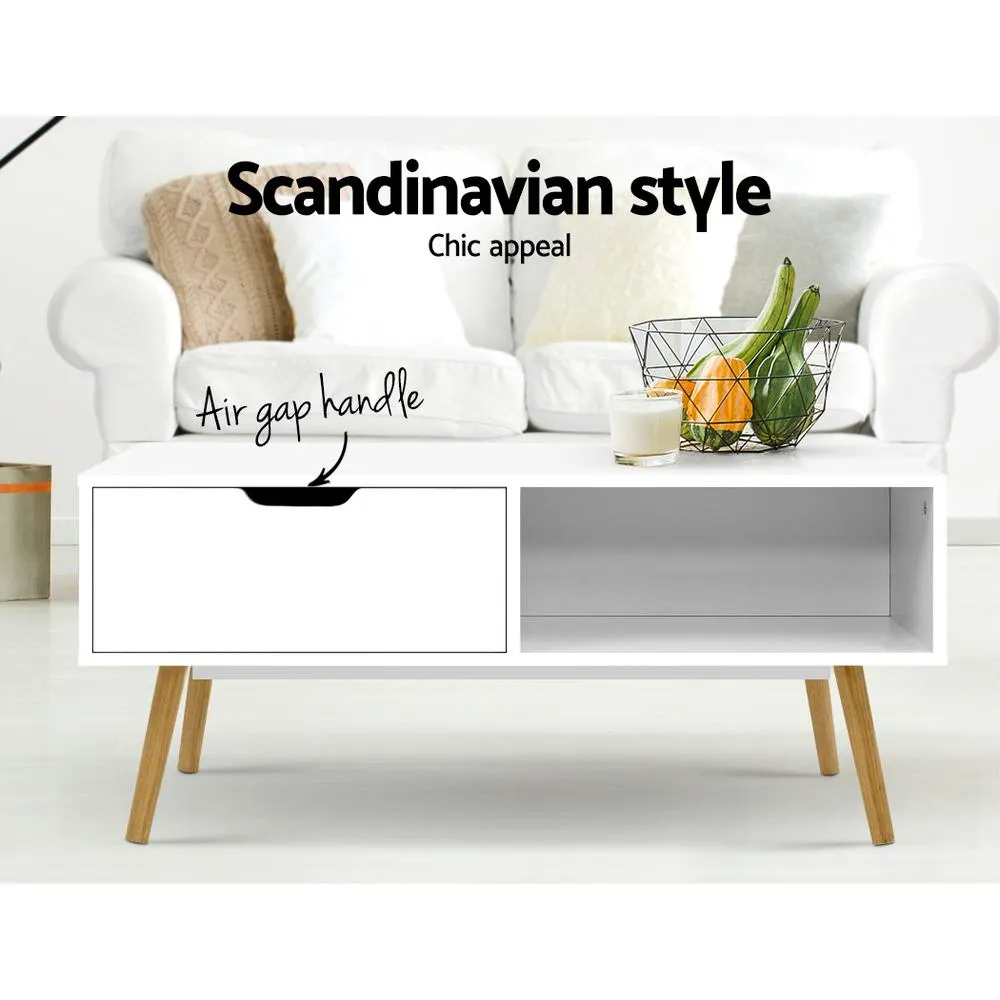 Wooden Scandinavian Look Coffee Table Storage Open Shelf Side White